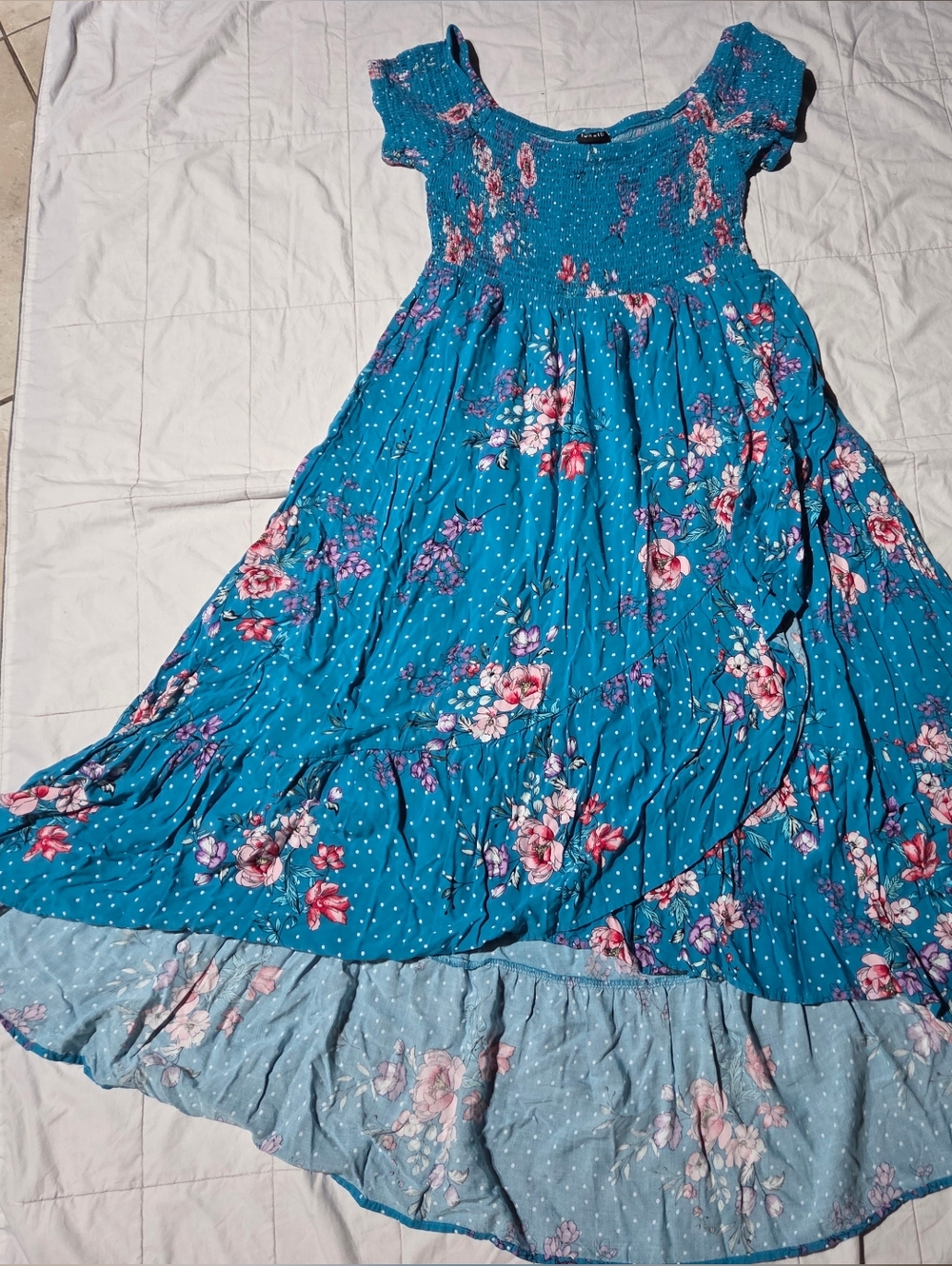 torrid Teal Floral Smocked Dress - Picture 6 of 10